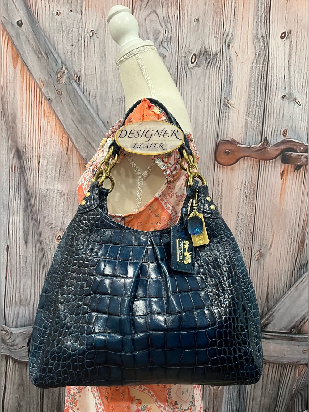 COACH Madison Maggie Blue Croc Embossed Leather Shoulder bag 14325 RARE! - Picture 2 of 12